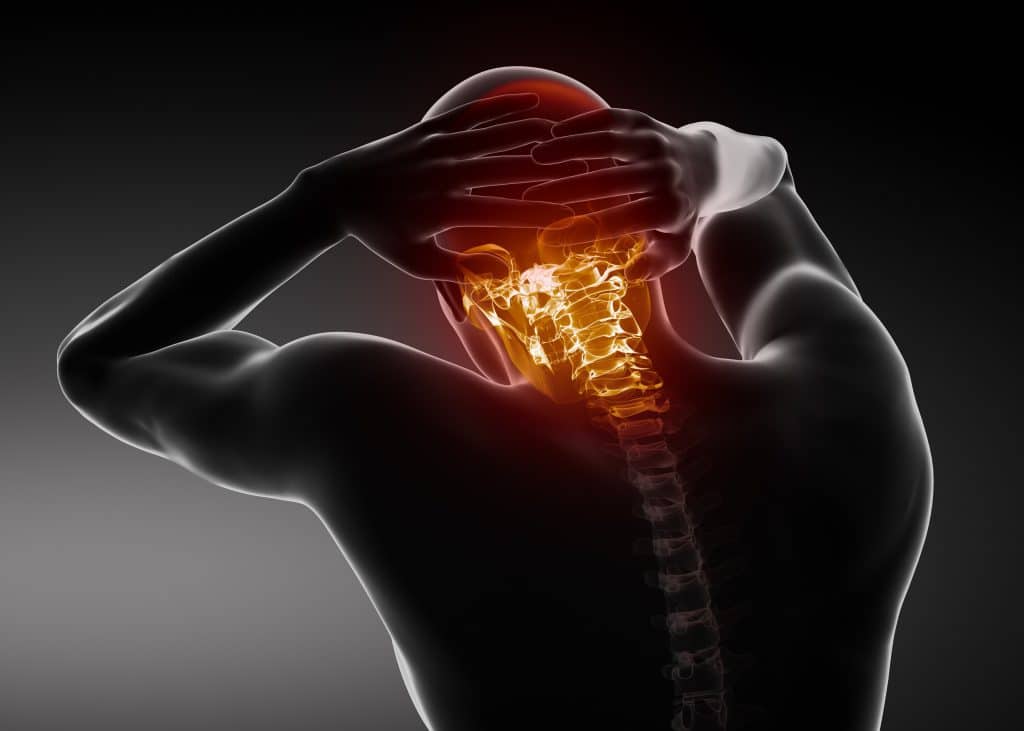 Bild zeigt Mensch mit Schmerzen in Halswirbelsäule